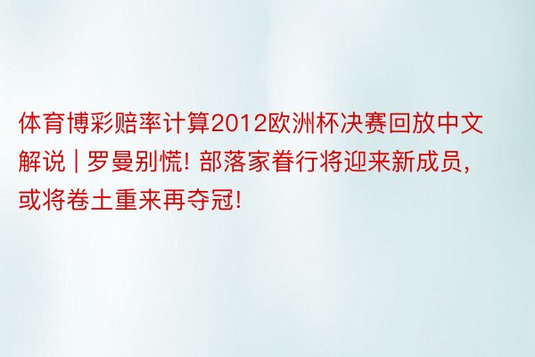 体育博彩赔率计算2012欧洲杯决赛回放中文解说 | 罗曼别慌! 部落家眷行将迎来新成员, 或将卷土重来再夺冠!