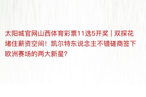 太阳城官网山西体育彩票11选5开奖 | 双探花堵住薪资空间！凯尔特东说念主不错磋商签下欧洲赛场的两大新星？