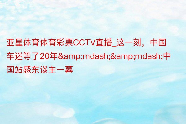 亚星体育体育彩票CCTV直播_这一刻，中国车迷等了20年&mdash;&mdash;中国站感东谈主一幕