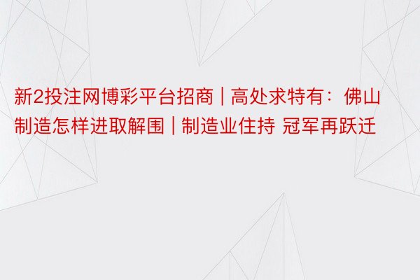 新2投注网博彩平台招商 | 高处求特有：佛山制造怎样进取解围 | 制造业住持 冠军再跃迁