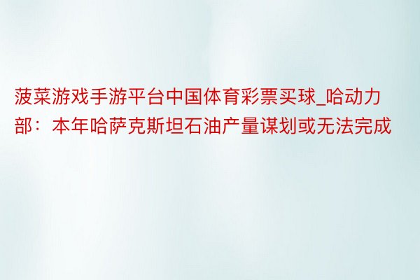 菠菜游戏手游平台中国体育彩票买球_哈动力部：本年哈萨克斯坦石油产量谋划或无法完成